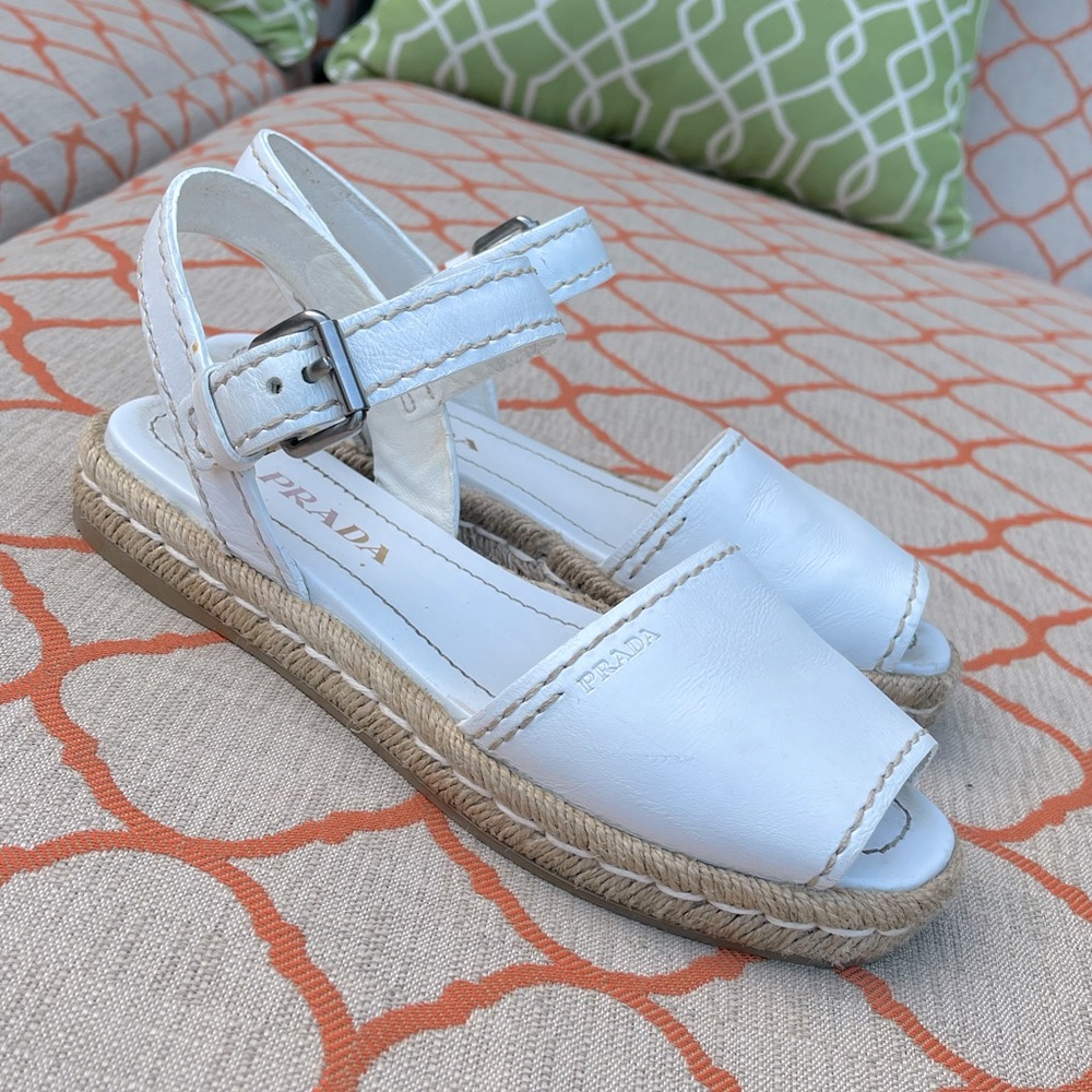 PRADA espadrille sandals white leather 38